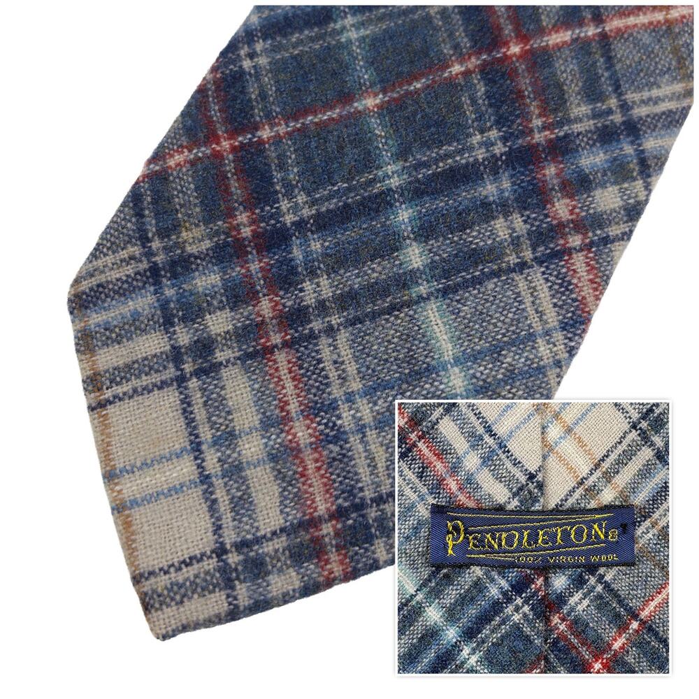 Pendleton VTG Plaid Necktie Men's One Size Blue Wool Heritage Tartan